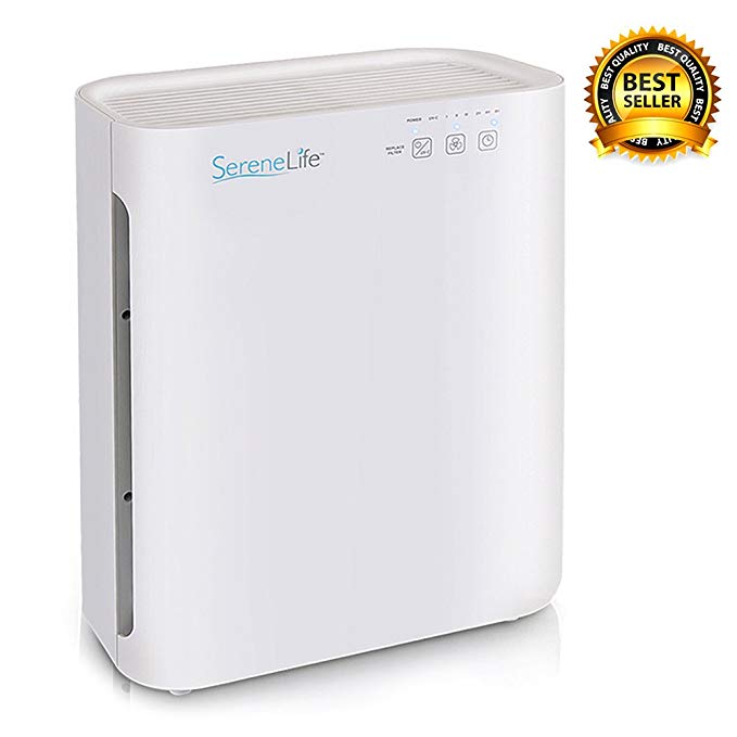 SereneLife HEPA Filter Home Air Purifier - White Air Purifying w/UV-C Sanitizer, Carbon, Pre Filters - Germ, Allergen, Dust, Smoke Remover for Pure, Cleaner Fresh Room Air - Safe for Kids PSLAPU35