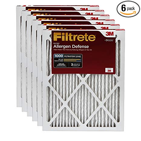 Filtrete MPR 1000 25 x 25 x 1 Micro Allergen Defense AC Furnace Air Filter, Captures Small Particles like Dust & Lint, Uncompromised Airflow, 6-Pack