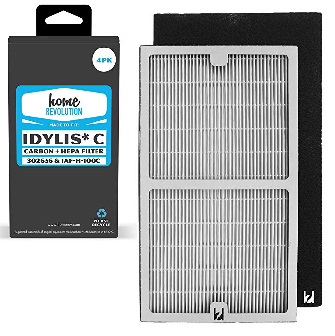 Home Revolution Idylis Part # IAF-H-100C for Idylis Air Purifiers IAP-10-200, IAP-10-280, Comparable 2 HEPA Filter Plus 2 Pack Carbon Filter. A Brand Quality Aftermarket Replacement 4PK